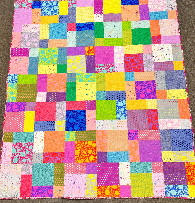 Vibrant Tula Pink Throw Quilt, Easy Bake Pattern - Brilliant Colors and Fun Design