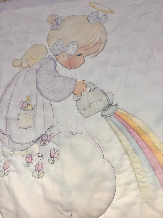 Handmade Precious Moments Baby Quilt - Angel Rainbow Cotton Blanket