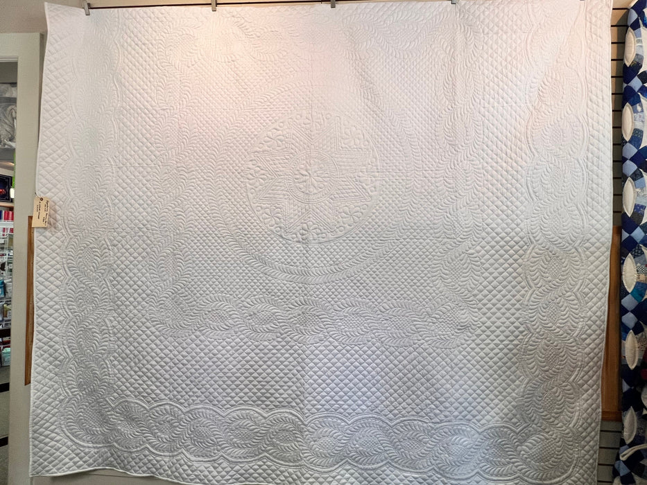 Whole Cloth White Reproduction Hershey Quilt Handmade Blue Ribbon Winner State Fair