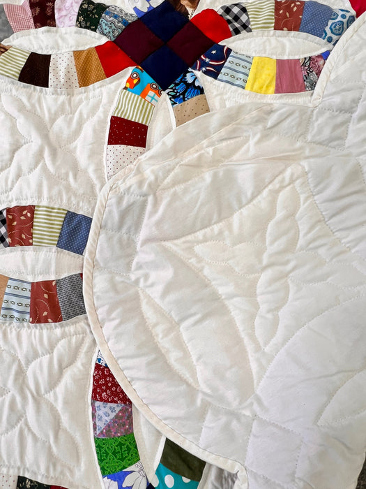 Double Wedding Ring Quilt - Vibrant Scrappy Amish Handmade Quilt