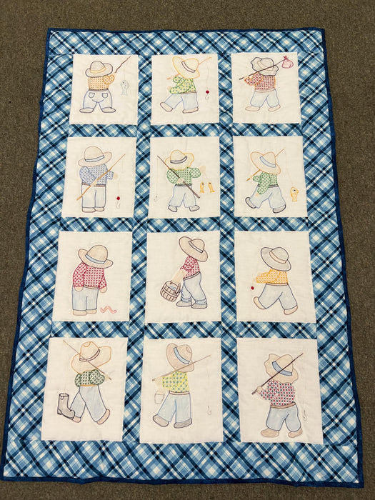 Fishing Overall Bill Baby Quilt - Handmade Nostalgia