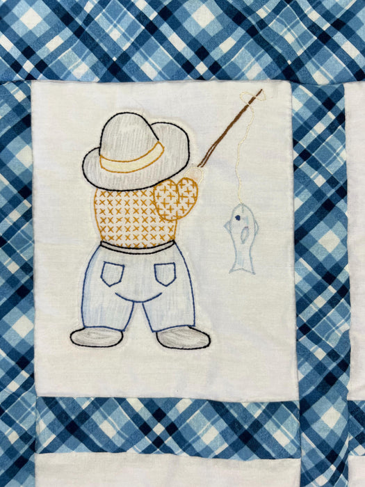 Fishing Overall Bill Baby Quilt - Handmade Nostalgia