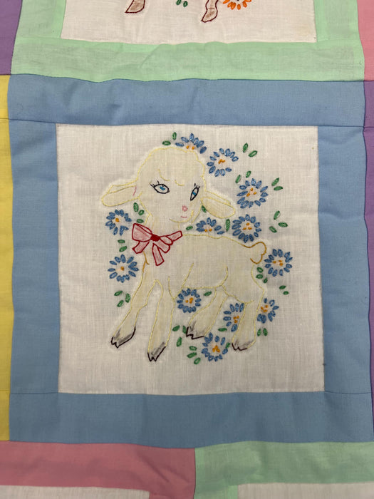 Enchanted Meadow: Handmade Pastel Animal Embroidery Baby Quilt