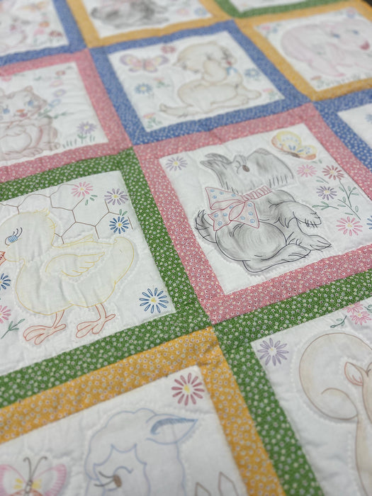 Vintage Charm Calico Animals Baby Quilt