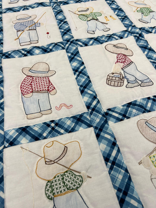 Fishing Overall Bill Baby Quilt - Handmade Nostalgia