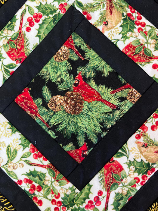 Handcrafted Chevron Christmas Table Runner with Red Cardinal Design