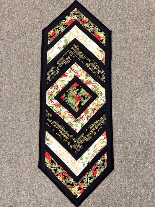 Handcrafted Chevron Christmas Table Runner with Red Cardinal Design